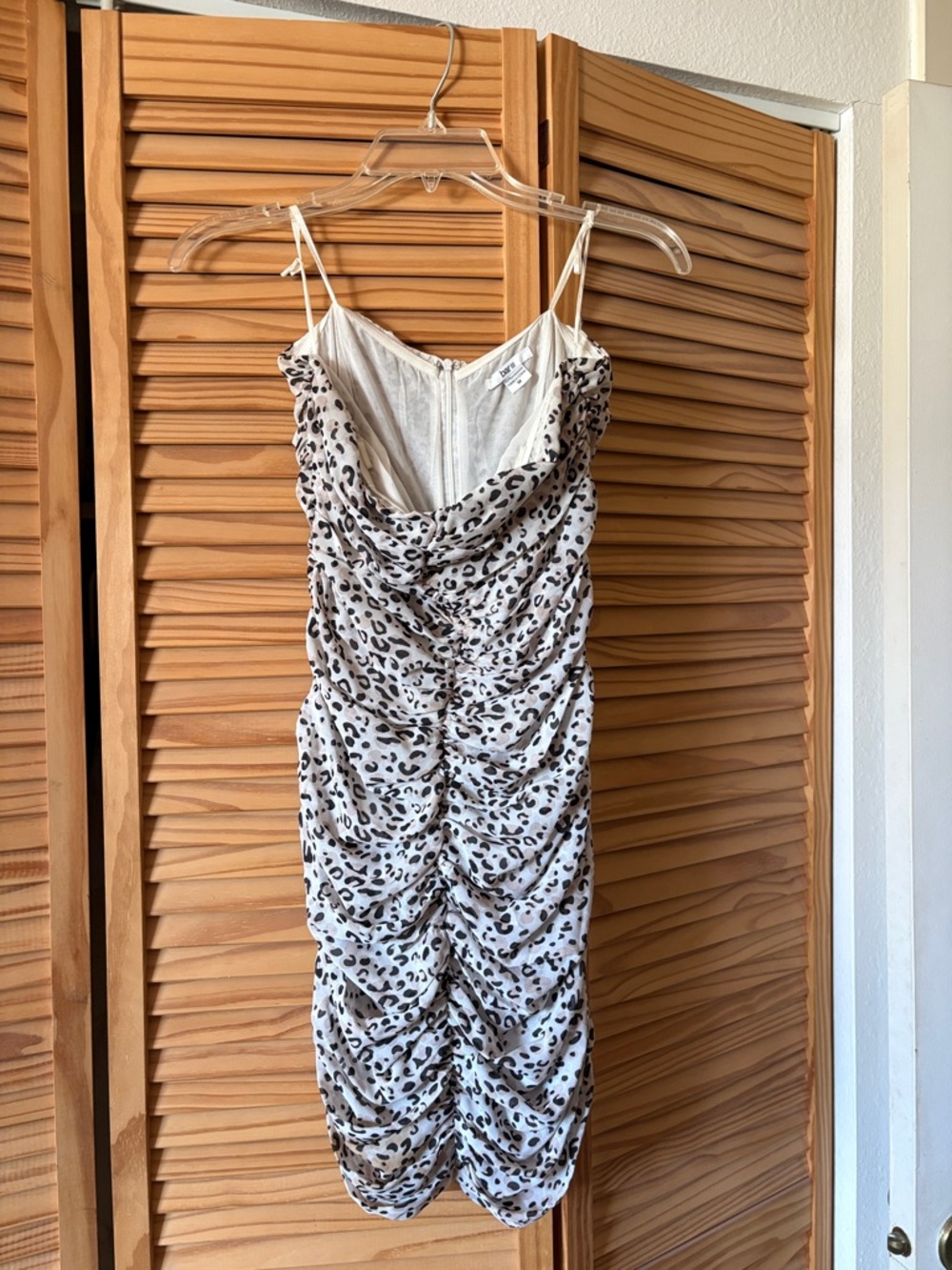 Bar III White and Black Leopard Ruched Midi Dress